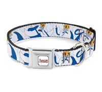 Cartoon Network Easy Adjustable Metal Seatbelt Buckle Quick Release Dog Collar, Adventure Time Ice King Poses and Bolts White/Blue, 16 to 23 Inches 1.5 Inch Wide