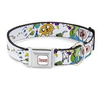 Cartoon Network Easy Adjustable Metal Seatbelt Buckle Quick Release Dog Collar, Adventure Time Jake and Finn Open Pack Pose White, 15 to 24 Inches 1.0 Inch Wide