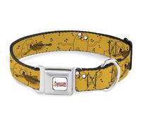 Cartoon Network Easy Adjustable Metal Seatbelt Buckle Quick Release Dog Collar, Adventure Time Jake Dancing and Violin Poses Yellow, 9.5 to 13 Inches 1.0 Inch Wide