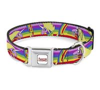 Cartoon Network Easy Adjustable Metal Seatbelt Buckle Quick Release Dog Collar, Adventure Time Lady Raincorn Poses Stripe Rainbow, 16 to 23 Inches 1.5 Inch Wide