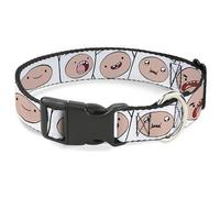 Cartoon Network Pet Collar, Dog Collar Plastic Buckle, Adventure Time Finn Expression Blocks White, 9.5 to 14.5 Inches 0.5 Inch Wide