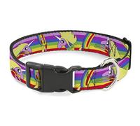 Cartoon Network Pet Collar, Dog Collar Plastic Buckle, Adventure Time Lady Raincorn Poses Stripe Rainbow, 13 to 17 Inches 1.5 Inch Wide