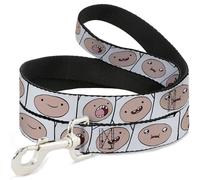 Cartoon Network Pet Leash, Dog Leash, Adventure Time Finn Expression Blocks White, 6 Feet Long 1.5 Inch Wide