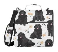 Cartoon Newfoundland Dogs 3 Ringing Binder Zipper with Shoulder Strap & Handle Waterproof Document Binder Organizer for Middle Student