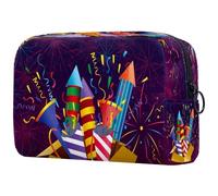 Cartoon Noise Makers Fireworks Pattern Cosmetic Bag for Women, Travel Toiletries Bags Large Makeup Handy Pouch Organiser Bag with Zipper