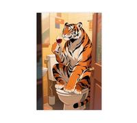 Cartoon Northeast Tiger Sitting on The Toilet Drinking Red Wine Canvas Poster Wall Art Print Picture Paintings 24x36inch(60x90cm)