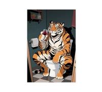 Cartoon Northeast Tiger Sitting on The Toilet Drinking Red Wine Canvas Poster Wall Art Print Picture Paintings 12x18inch(30x45cm)