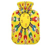 Cartoon Nutcracker Soldiers Yellow hot-Water Bottle with Soft Cover, 1L hot Water Bags for Period Cramps, Period Cramps