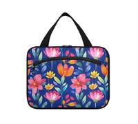 Cartoon Oberonia Flowers Royal Blue hanging travel bag for men with hook, designer accessories toiletries bag for trip essentials backpacking bolsa para guardar maquillaje M, cartoon Oberonia flowers