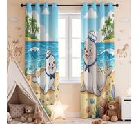 Cartoon Ocean Blackout Curtains for Bedroom, Animal Seal Grommet Curtains Thermal 2 Panels Drapes, Soft Noise Reduce Curtains for Living Room Playroom W52 x L54 Inch