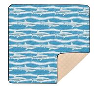 Cartoon Ocean Shark Pattern Baby Play Mat for Floor, 127x127 CM Playpen Mat,Thicken Soft Non-Slip Tummy Time Mat for Toddlers and Infants