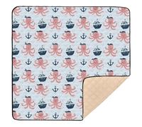 Cartoon Octopus Anchor 50x50 inch Baby Play Mat,Thicken Soft Non-Slip Tummy Time Mat for Toddlers and Infants