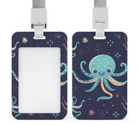 Cartoon Octopus Badge Holders with Push-Pull Slot&Lanyard Waterproof Plastic Vertical Work ID Card Holder Portable Travel Document Protector Detachable Card Protector