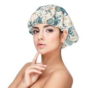 Cartoon Octopus Blue Print Satin Silk Bonnet for Sleeping Women, Adjustable Double Layer Satin Hair Bonnet Night Sleep Cap for Curly Hair