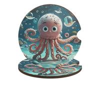 Cartoon Octopus Car Cup Holder Coasters 2-Pack Absorbent Wood & Cork Coasters for Car Cup Holders, Festive Car Accessories for Women & Men