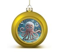 Cartoon Octopus Christmas Ball Ornaments - Golden Shatterproof Plastic Vintage Rustic Xmas Tree Decorations Pendant for Family Holiday Wedding Party Xmas Hanging Decoration