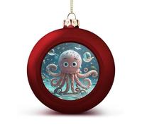 Cartoon Octopus Christmas Ball Ornaments - Red Shatterproof Plastic Vintage Rustic Xmas Tree Decorations Pendant for Family Holiday Wedding Party Xmas Hanging Decoration