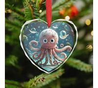 Cartoon Octopus Christmas Ornaments - Heart Christmas Tree Decorations with Red String, Winter Holiday Keepsake Pendant for Fireplace, Mantel, Wreath Holiday Party Decor (3.1 Inch)