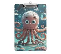 Cartoon Octopus Clipboard 8.5×12.5 Inch Acrylic Clip Board with Metal Clip A4 Letter Size Decorative Clipboard Cute Hanging Clipboards for Office, Teacher, Nurse, Doctor,