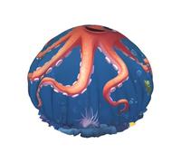 Cartoon Octopus Fish Shower Cap Double Layers Waterproof Bath Shower Hat Reusable Elastic Hair Cap for Women Ladies Men