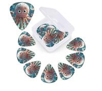 Cartoon Octopus Guitar Picks 12 Pack with Organizer Box, 0.46 0.71 0.96 mm Includes Thin Medium Heavy Thickness,Abstract Guitar Pick Plectrums for Electric Guitar Ukulele Bass