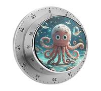 Cartoon Octopus Kitchen Timer Visual Timer for Cooking 60 Minute Wind Up Timers Stainless Steel Manual Magnetic Countdown Visual Mechanical Timers Cooking Clock with Loud Alarm