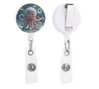 Cartoon Octopus Retractable Badge Reel - Personalized ID Name Badge Holder with Lanyard Cute Badges Reel Holder Round Nurse Doctor Name Tag Badges Clip for Work