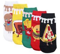 Cartoon Odd Novelty Socks 5 Pair Fast Food Socks Funny Casual Combed Cotton Socks Packs Gifts for Women