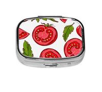 Cartoon of Tomato Leaves Pattern,Meta Pill Box 2 Compartment Medicine Case,Portable Organizer,Rectangle Meta Portable Organizer Pill Box 1704 Compartment Medicine Case
