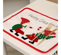 Cartoon Old Man and Snowman Design Christmas Placemats, Made from Burlap and Velvet Fabric for Festive Table Use (C)