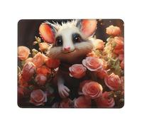 Cartoon Opossum and Roses Mouse Pad with Anti-fray Stitching, Waterproof Gaming Mouse Mat for Women Men Non-Slip Rubber Base Computer Mousepad for Laptop Office Desk Accessories 7.9 x 9.5 in