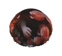 Cartoon Opossum and Roses Shower Cap for Women Reusable Waterproof Shower Bonnet Washable Elastic Band Bath Hair Hat Double Layered Bath Cap Extra Large for Long Hair
