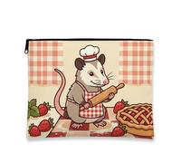 Cartoon Opossum Makeup Bag, Vintage Chef Design Cosmetic Travel Pouch for Women, Portable Canvas Zipper Organizer, Baking Kitchen Toiletry Bag 7x9 Inch
