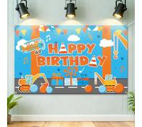 Cartoon Orange & Blue Theme Birthday Backdrop, 152x93cm/5x3FT Event Photo Banner for Kids Birthday Party Baby Shower & Teacher Themed Party Supplies