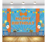 Cartoon Orange Blue Theme Happy Birthday Photography Backdrop, 7x5ft Background Photo Booth Banner Props for Kids Girls Boys Birthday Baby Shower Holiday Party Decorations Supplies