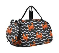 Cartoon Orange Crab Wave Pattern Boy's Gym Duffel Bag with Shoes Compartment Multifunctional Carry On Weekender Bag for Boys and Girls