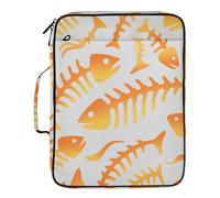 Cartoon Orange Fish Bones Accordion Document File Folder Expanding Waterproof 1.5 Inch 3 Ringing Binder with Extra Pockets with Zipper Closure for Home Office Travel