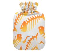 Cartoon Orange Fish Bones Cute hot Water Bottle with Soft Cover, 1L Water Bottle Bag for Neck Shoulder Warmer,Neck Shoulder Warmer,compresas calientes para el vientre