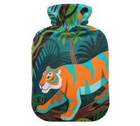 Cartoon Orange Green Tigers Jungle Water Bottle for hot Water with Soft Cover, 2L hot Compress for Menstrual Cramps