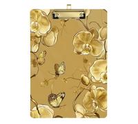 Cartoon Orchid Gold Floral Flower Acrylic clipboard Nursing Standard Letter A4 Size Waterproof for Teacher Portfolio clipboard Gold 12x9in Tabla para escribir con Clip