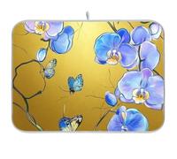 Cartoon Orchid Golden Floral Flower Reusable Dish Drying mat 18x24 Rectangle Large countertop pad Decorative Home Decor Essentials