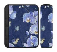 Cartoon Orchid Navy Blue Floral Flower 2 Pack carseat Belt Covers Release Stress to Your Neck and Shoulders for SUV Protector para cinturón de carro