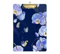 Cartoon Orchid Navy Blue Floral Flower Acrylic Speech Pathology clipboard Standard Letter A4 Size Plastic for Legal Women Basketball Coaches Gold 12x9in Tablas para escribir