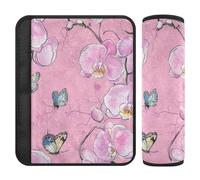 Cartoon Orchid Pink Floral Flower 2 pcs Seatbelt Cover Release Stress to Your Neck and Shoulders for Auto funda para cinturón de carro
