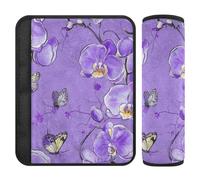Cartoon Orchid Purple Floral Flower 2 Pack car Accessories seat Belt Covers Stop seat Belt Cutting into Neck for Truck forro para cinturon de segurida