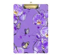 Cartoon Orchid Purple Floral Flower Acrylic Speech Pathologist clipboard Standard Letter A4 Size Hard Board for Police Office Nurse Football Coaches Gold 12x9in Tablas para escribir