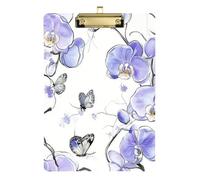 Cartoon Orchid White Floral Flower Acrylic Fashion clipboard Standard Letter A4 Size Transparent for Legal Women Basketball Coaches Gold 12x9in Tablas para escribir