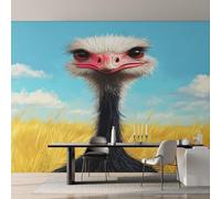 Cartoon Ostrich Photo Wallpaper, Golden Wheat Field Ostrich Wallpaper Mural, 450x315cm Wall Paper for Bedroom Living Room, Non-Woven Wall Mural Room Decor EL&D64