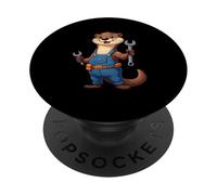 Cartoon Otter in Overalls with Tools - Construction Animal A PopSockets Adhesive PopGrip