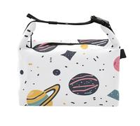 Cartoon Outer Planets Alphabet White Lunch Bags for Girls Reusable Lady Cooler Bags for College Gym